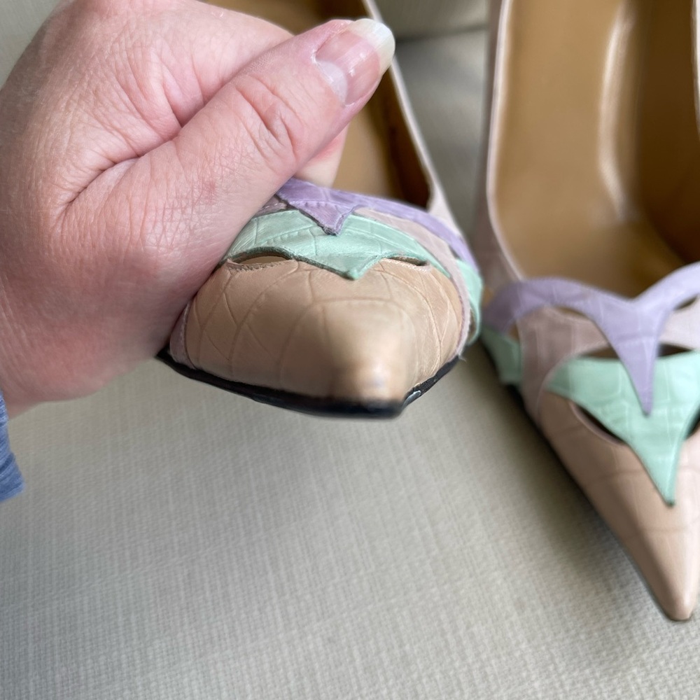 Stuart Weitzman Pastel Pink, Mint & Lavender Leather Pointed Toe HEELS SIZE 7.5 - Picture 11 of 14
